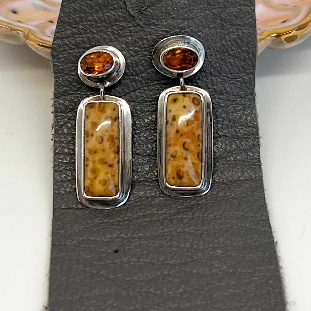 Signed Tabra drop earrings w/ precious stones, SS